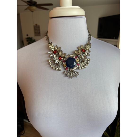Pier 1 Bold Geometric Floral Glam Necklace Silver Accents Event Cocktail Evening - Picture 1 of 7